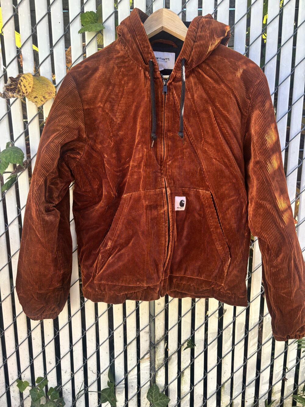 Carhartt WIP Corduroy Hooded Jacket Rust Brandy Quilted Size S Michigan